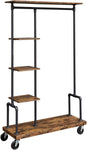 Clothing Garment Rack on Wheels with 5-Tier, Industrial Pipe Style, Rustic Brown V178-11284