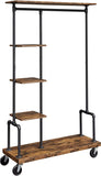 Clothing Garment Rack on Wheels with 5-Tier, Industrial Pipe Style, Rustic Brown V178-11284