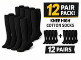 12 Pairs Plain Knee High Cotton Unisex Socks in Black Size 2-8 - Bulk V563-990210B-12PAIRS