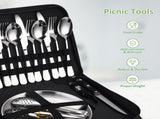 20Pcs Camping Cutlery Set, Stainless Steel Picnic Utensils with Plates and Bottle Opener, V1188-MS-819-056