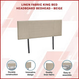 Linen Fabric King Bed Headboard Bedhead - Beige V63-800767