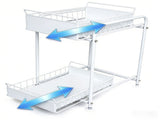2 Tier Under Sink Storage Rack Kitchen Organizer Steel Frame with Removable Baskets & Suction Feet V324-HO-UNDSINKRACK-WH