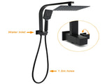 WELS Matt Black 8" Shower Head 3 Modes Handheld Gooseneck Arm Square 2in1 Set Mixer V1233-A702BHS002M4CBKSS108BKSQ201B