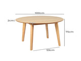Levede Dining Table Round Rubberwood Base 100cm Natural 100 CM CH1127-100-NT