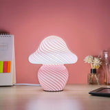 Mushroom Lamp, Small Pink Table Lamp with Striped Glass, Cute Little Swirl Nightstand Lamp for V1369-AZ3-W-26321