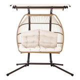 Gardeon Outdoor Egg Swing Chair Wicker Furniture Pod Stand Canopy 2 Seater Latte HM-EGG-FOLD-D-CR