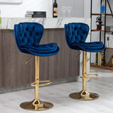 SERENIT Swivel Bars Set of 2 Counter Height Barstools with Back Velvet Upholstered Adjustable V255-GP2210R-NAVYBLUE