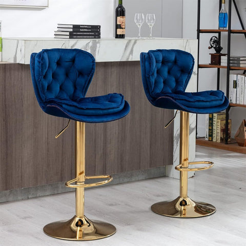 SERENIT Swivel Bars Set of 2 Counter Height Barstools with Back Velvet Upholstered Adjustable V255-GP2210R-NAVYBLUE