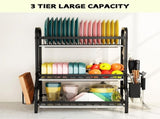 Dish Drying Rack 3 Tier Large Capacity Kitchen Storage with Utensil and Cutting Board Holder V178-36116