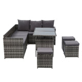 Gardeon Outdoor Dining Set Sofa Lounge Setting Chairs Table Ottoman Grey Cover ODF-SDBOSS-3OTM-GE-COVER