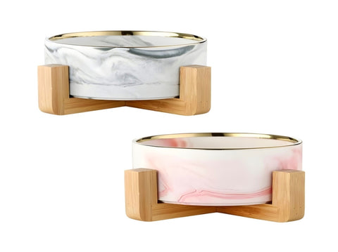 bulk 12 Marble Ceramic Pet Bowl w Stand 2 Assort 20x9cm V637-PET37125