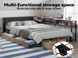 Artiss Bed Frame King Single Size with 2 Drawers and Charging Station Metal Corner Bed Base MBED-C-LSHA-KS-ABC