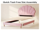 Artiss Single Bed Frame Scallop Upholstered Headboard Pink Velvet Platform Base Support up to 180kg BFRAME-G-ROSY-S-PK-AB