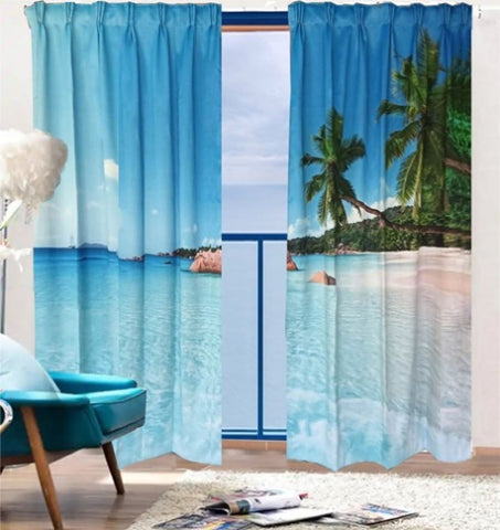 Sea View 3D Printing Blockout Curtains 260x213cm PINCH PLEAT Fabric Seascape V702-CNA2-213 HJ1