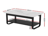 Artiss Coffee Table 2-Tier 80CM Marble Finish Shelf Black&White FUR-Z-COF-06-WHBK
