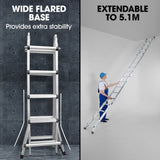 Bullet 5.1m Folding Aluminium Multipurpose Ladder, w/ Workshelf Platform, Spring Assisted Rapid V219-TOLLDABU51AA