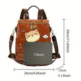Kawaii Backpack, Vintage College Style, Cat Castle Print, Large Capacity, Adjustable Strappink) V1232-YHSJB-PU-001