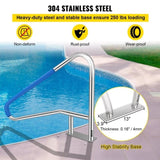 Pool Rail 54x36 Pool Railing 304 Stainless Steel 250LBS Load Capacity Silver Rustproof Pool Handrail V952-BXGYCFS4W54X36YC1V0