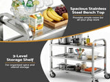 Cefito 3-Tier Stainless Steel Kitchen Trolley with Wheels 89X50X83cm SSKB-201S-3TWHEEL-29
