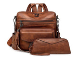 Two-color Brown Rough Women's Retro PU Leather Backpack - Dual-Color Tassel Design, Winter High-End V888-ELOSUNG33210