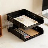 2 Tier Desktop File Organizer, Black Stackable Letter Tray and Supplies Holder for Home V1237-MS-724-064