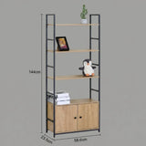 CARLA HOME Bookcase with Cabinet - 4 - Shelf Storage - Oak - Brown - Storage Cabinet V178-36416