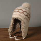 Women'S Knitted Hat Furry Ear-Flap Hat Pom-Pom Hat Winter Accessory Women'S - Black - Size L V1347-939-76328-BLK-L