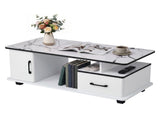 Artiss Coffee Table Marble Finish Center Table with Storage Drawer Cabinet Wood White FUR-S-COF12-MBWH
