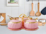 3x Ceramics Spice Jars Sugar Pots Pottery Condiment Jars Set for Sugar Pepper Kitchen Counter V1370-AZ4-06755