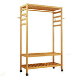 169cm Mildrew-proof Bamboo Clothes Shelves Stand On Wheels Coat Shoes Bags Rack V767-X8JJZ-G1