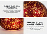 Christabelle 3 Red Glass Christmas LED Light Up Spheres Gold Pattern Table Decor Xmas Ornaments 112_YAN364