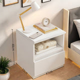 Modern Nightstand Warm White Open Storage Finger Pull Drawer Compact 47cm V360-ZC-FNBT0052-WT-1D-47