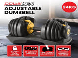 Powertrain 24kg Adjustable Dumbbell Home Gym Exercise Weights Free Workout Gold DMB-BF1-024-1-GD