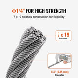 Carbon Steel Cable 6.35 mm 7 x 19 Steel Wire Rope 76.2 m Cable Railing V952-DXGSSDXQT14I95RCZV0
