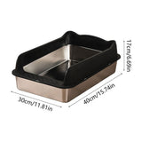 Stainless Steel Cat Litter Box Semi Enclosed High Sides Antis Scatter Odor Control Kitty Litter Pan V1366-AZ2-W-19830