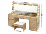 Artiss Dressing Table Vanity Desk Set Stool LED Bulbs Wood FURNI-L-DRESS08-WD-ABC