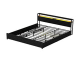Artiss Metal Bed Frame King Size Storage Headboard Charge Station LED 4 Drawers MBED-C-SKY-K-ALBK-ABC