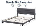 Artiss Double Bed Frame Upholstered Platform Base with Geometric Headboard Charcoal Grey Linen Wood BFRAME-H-HUSH-D-CA-AB