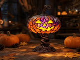 Pumpkin Table Lamp for Halloween Decor, Faux Stained Glass Pumpkin Light for Bedroom Nightstand V1192-AZ-W-26474
