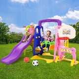 Keezi Kids Slide Swing Set Basketball Hoop Study Table Outdoor Toys 140cm Purple KPS-7174-CFL