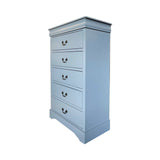 Tallboy with 5 Storage Drawers in Solid Wooden Metal Handles Grey Colour V43-TBY-SPNC
