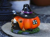 Halloween Witch Pumpkin House Figurine Luminous Resin Pumpkin Statue Crafts Desktop Ornament V1294-YM0717-10351786