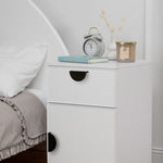 PORTO BEDSIDE TABLE - WHITE - SLIM - HALF MOON BLACK V164-ECS13WTB04B