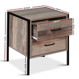 Artiss Bedside Table 2 Drawers - BARNLY FURNI-G-IND-BSIDE-03-WD