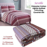Seville 3 Pce Lightly Quilted Polyester Cotton Coverlet Set Queen/King V442-STT-COVERLET-SEVILLE-MAUVE-KI