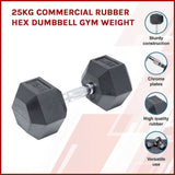 25KG Commercial Rubber Hex Dumbbell Gym Weight V63-794105