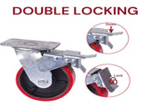 4x 5 inch Industrial 2000KG Swivel Brake Locking Caster Castor Wheels Casters 2x swivel 2x fixed V324-4X-5IN-RD-WHEEL