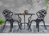 Gardeon 3PC Outdoor Setting Bistro Set Chairs Table Cast Aluminum Rose Black GB-CALU-3PC-XG1015-BK