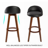 2X Wooden Bar Stool Dining Chair Leather LEILA 72cm BLACK BROWN V274-FT-WBSPVC-82BK2-BNP