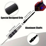 12-Piece Steel Tip Dart Set with Sharpener, Aluminum Shafts, PET Glitter Flights, Stainless Iron V1232-FBTZ-001